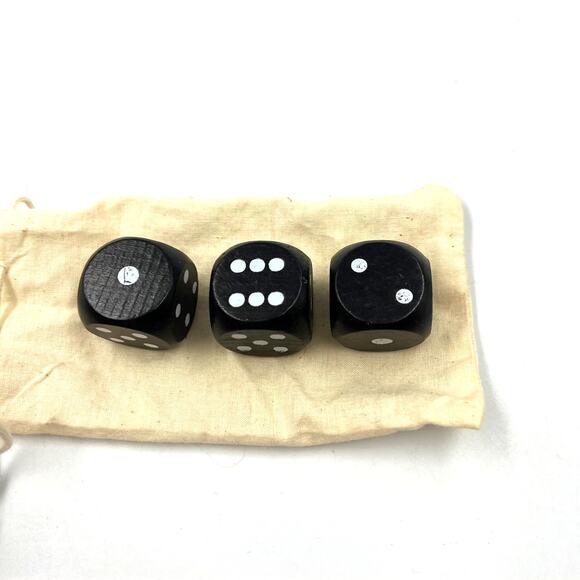 Large Oversized Wooden Black W White Dots Dice Set Of 3 W Bag Gaming - Picture 4 of 6